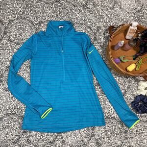 Nike Pro Dri-Fit Half Zip Running Pullover Shirt Thumb Hole Striped Size Large